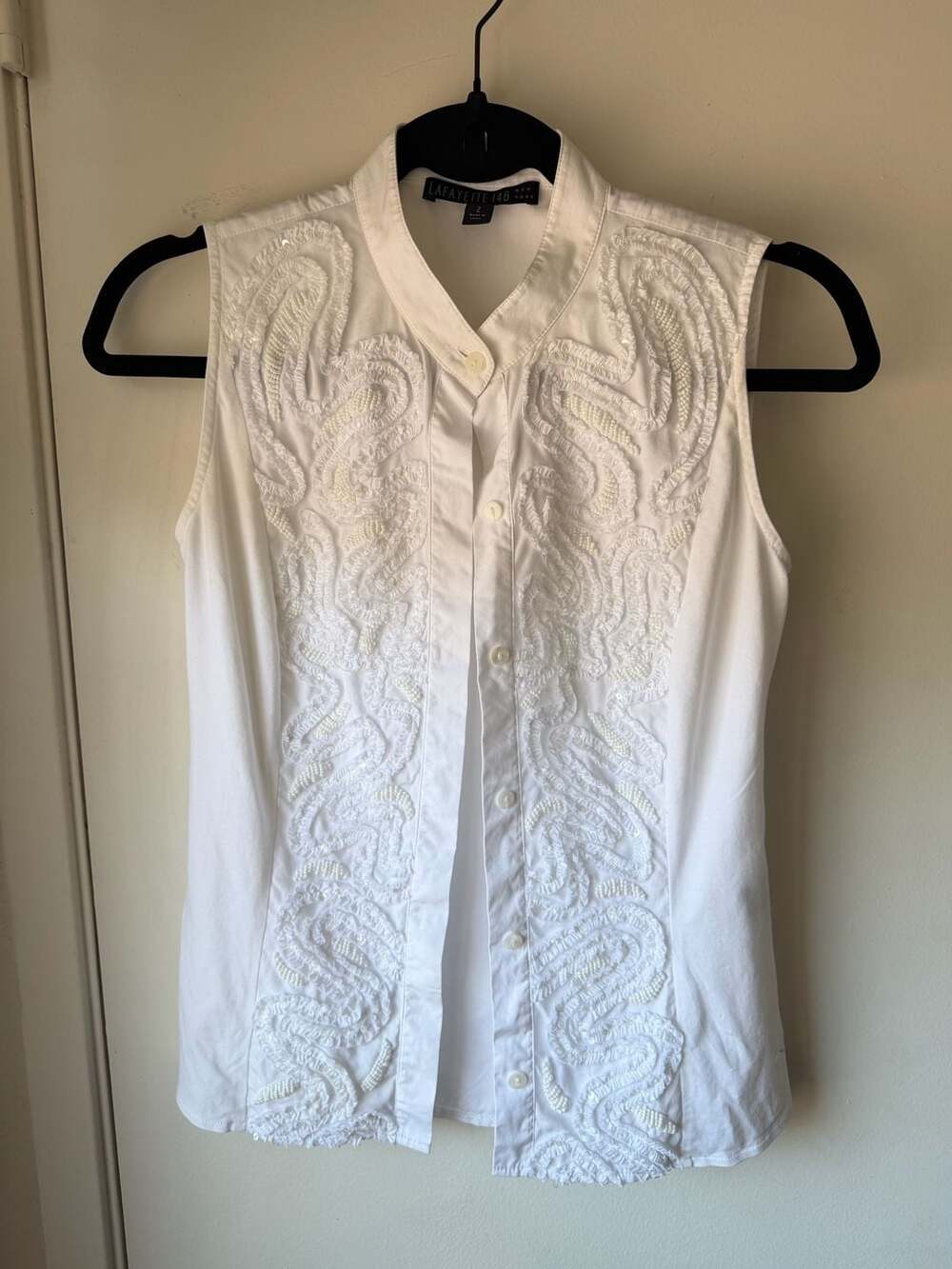 Lafayette 148 New York White Sleeveless Button-Down Shirt